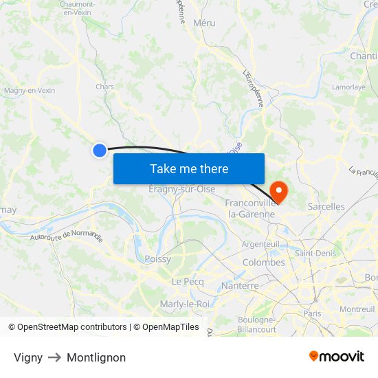 Vigny to Montlignon map