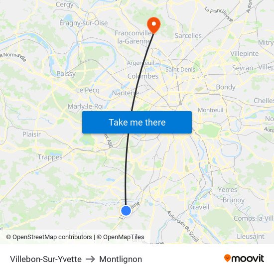 Villebon-Sur-Yvette to Montlignon map