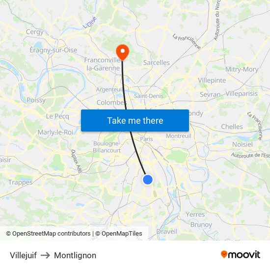 Villejuif to Montlignon map