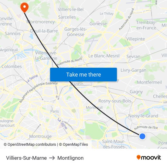 Villiers-Sur-Marne to Montlignon map