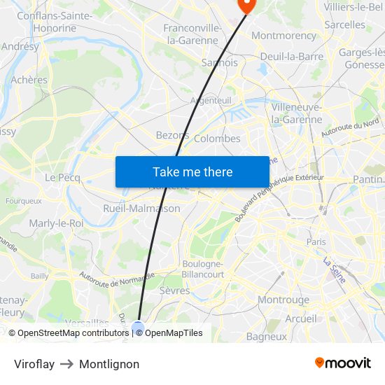 Viroflay to Montlignon map