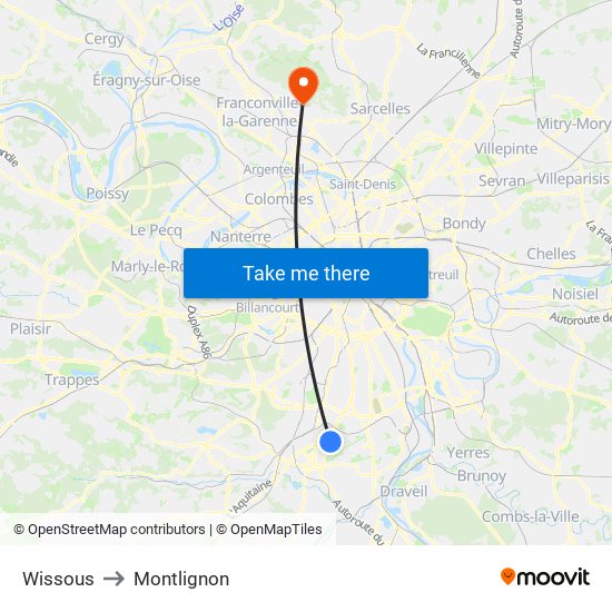 Wissous to Montlignon map