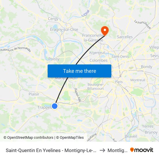 Saint-Quentin En Yvelines - Montigny-Le-Bretonneux to Montlignon map