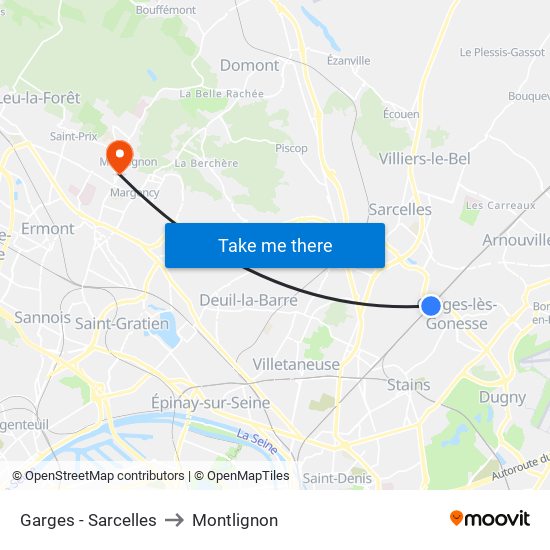 Garges - Sarcelles to Montlignon map