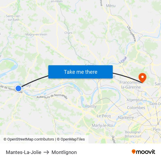 Mantes-La-Jolie to Montlignon map