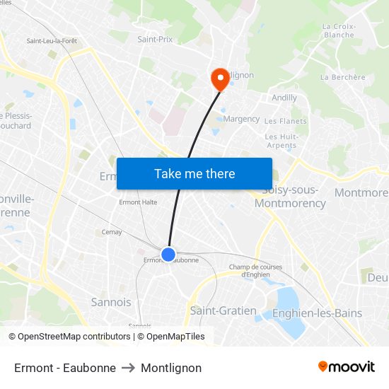 Ermont - Eaubonne to Montlignon map