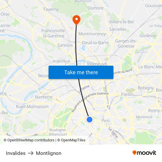 Invalides to Montlignon map