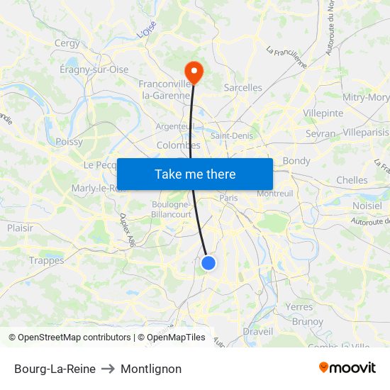 Bourg-La-Reine to Montlignon map