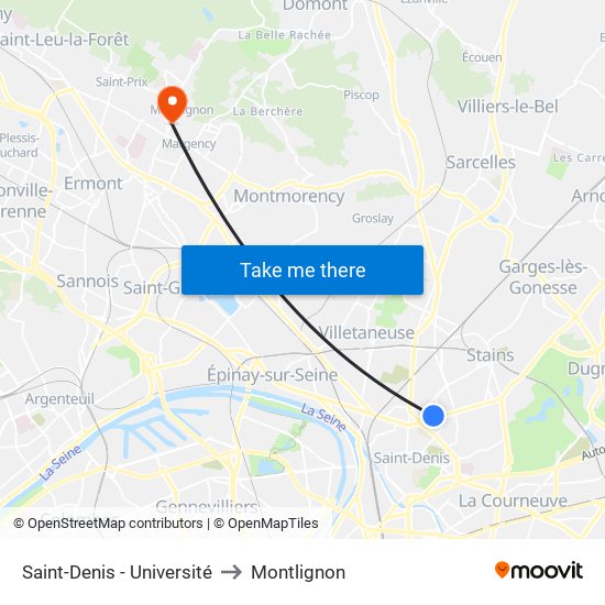 Saint-Denis - Université to Montlignon map