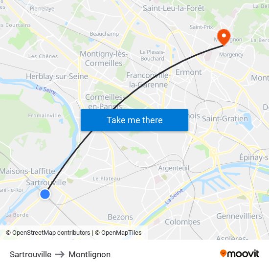 Sartrouville to Montlignon map