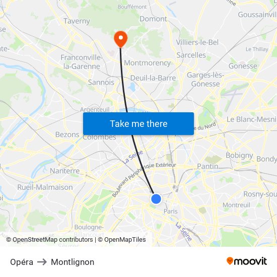 Opéra to Montlignon map