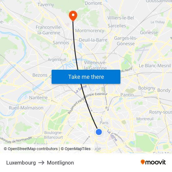 Luxembourg to Montlignon map