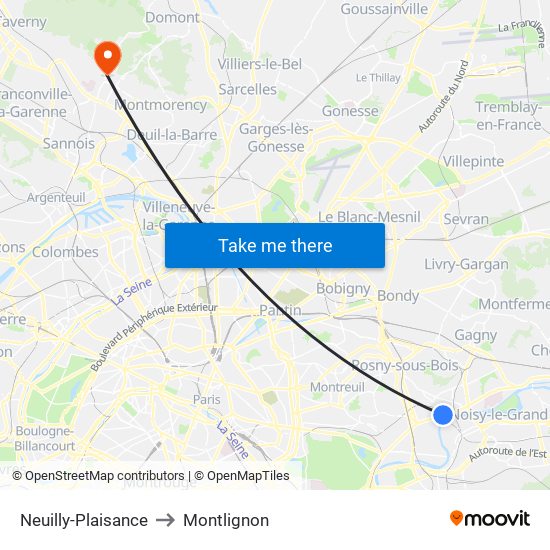 Neuilly-Plaisance to Montlignon map