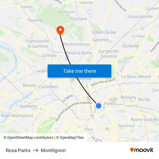 Rosa Parks to Montlignon map