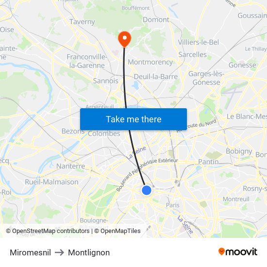 Miromesnil to Montlignon map