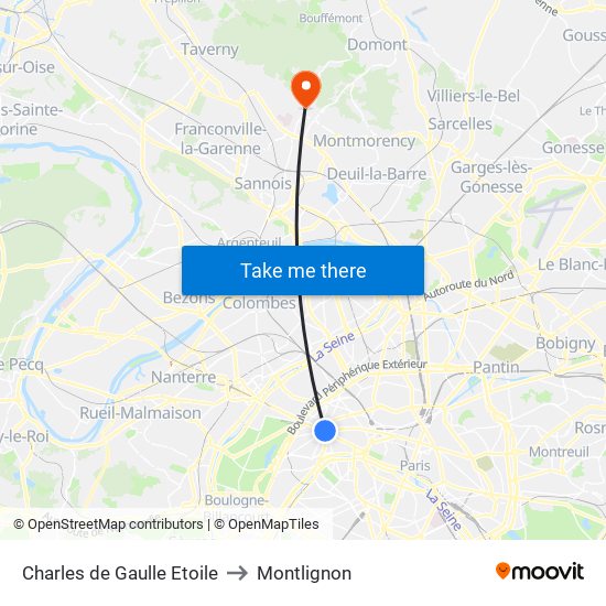Charles de Gaulle Etoile to Montlignon map