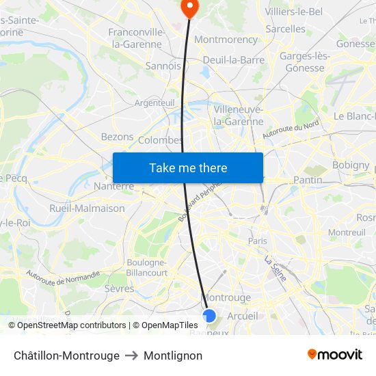Châtillon-Montrouge to Montlignon map