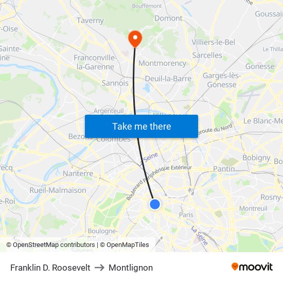 Franklin D. Roosevelt to Montlignon map