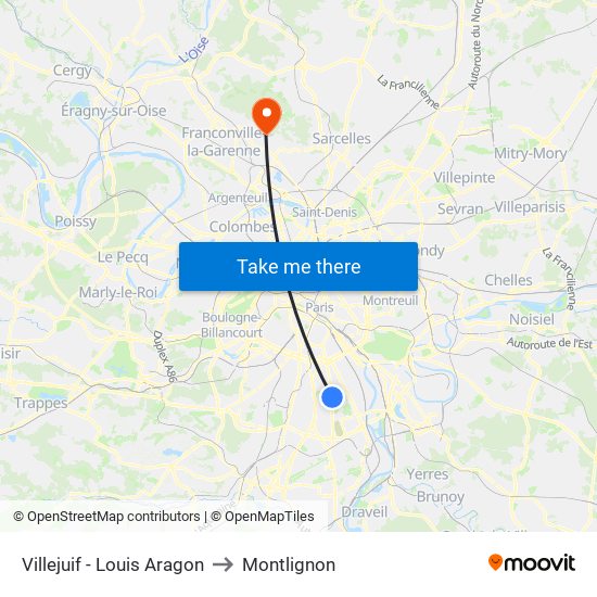 Villejuif - Louis Aragon to Montlignon map