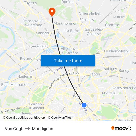 Van Gogh to Montlignon map