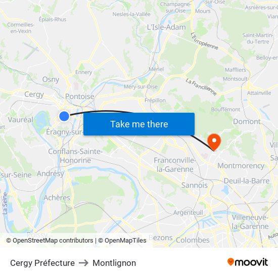 Cergy Préfecture to Montlignon map