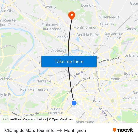 Champ de Mars Tour Eiffel to Montlignon map