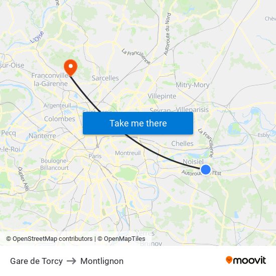Gare de Torcy to Montlignon map