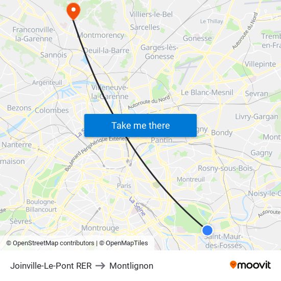 Joinville-Le-Pont RER to Montlignon map
