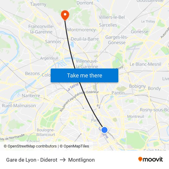 Gare de Lyon - Diderot to Montlignon map