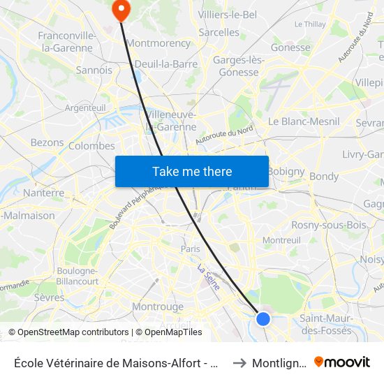 École Vétérinaire de Maisons-Alfort - Métro to Montlignon map