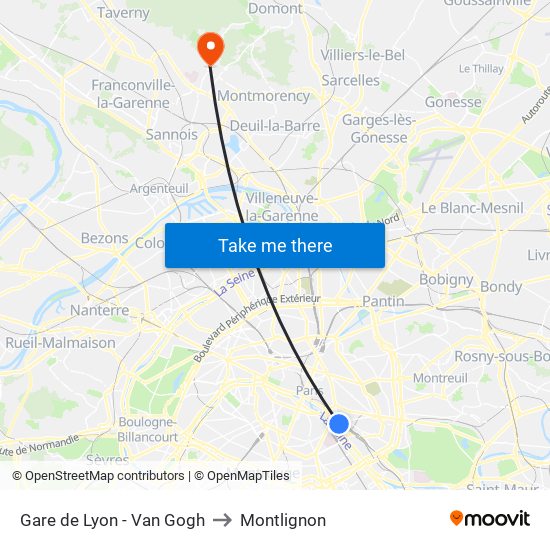 Gare de Lyon - Van Gogh to Montlignon map