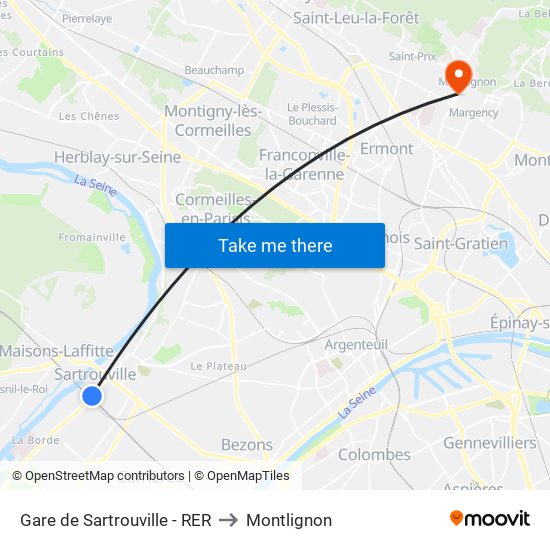 Gare de Sartrouville - RER to Montlignon map