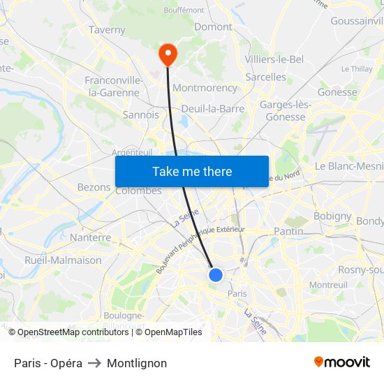 Paris - Opéra to Montlignon map