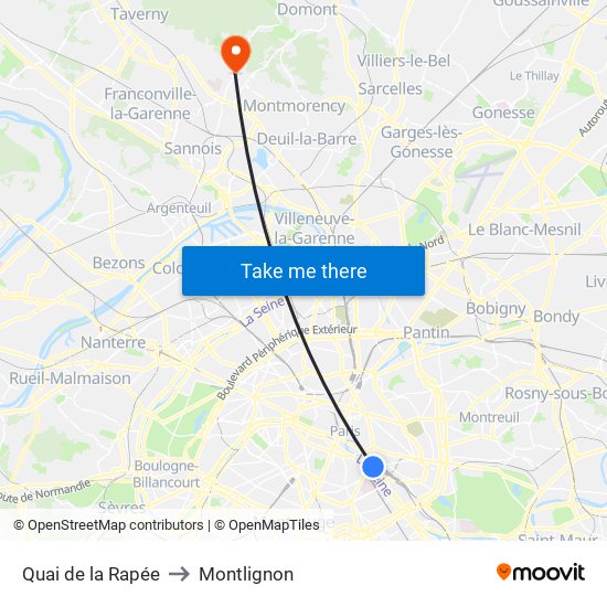 Quai de la Rapée to Montlignon map