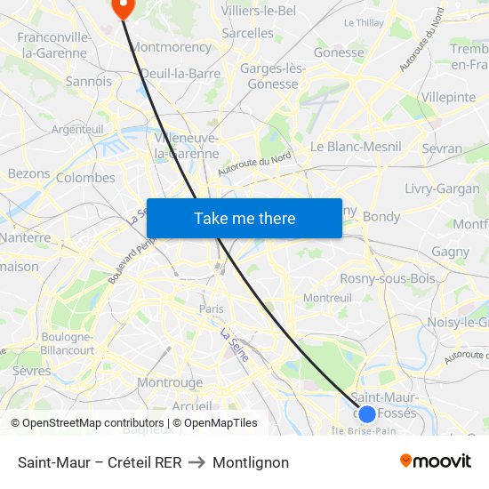 Saint-Maur – Créteil RER to Montlignon map
