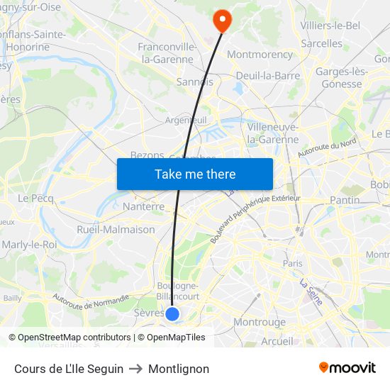 Cours de L'Ile Seguin to Montlignon map