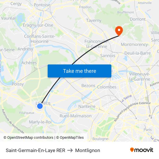 Saint-Germain-En-Laye RER to Montlignon map