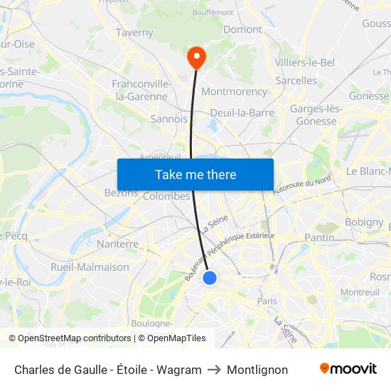 Charles de Gaulle - Étoile - Wagram to Montlignon map