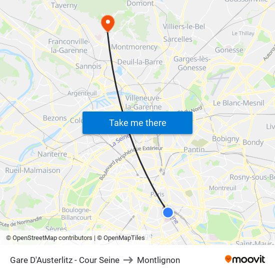 Gare D'Austerlitz - Cour Seine to Montlignon map