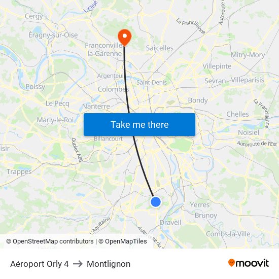 Aéroport Orly 4 to Montlignon map