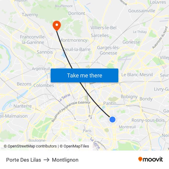 Porte Des Lilas to Montlignon map