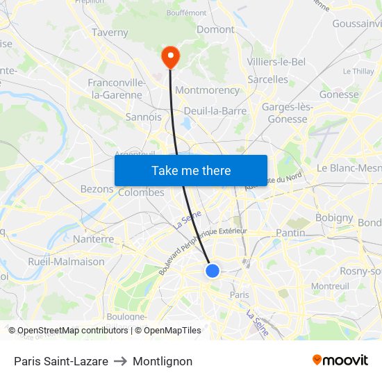 Paris Saint-Lazare to Montlignon map