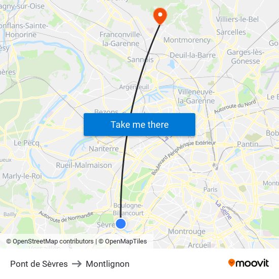 Pont de Sèvres to Montlignon map