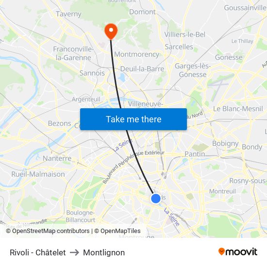 Rivoli - Châtelet to Montlignon map