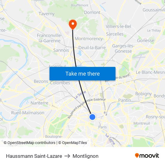 Haussmann Saint-Lazare to Montlignon map