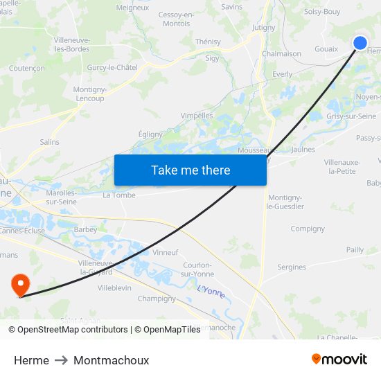 Herme to Montmachoux map
