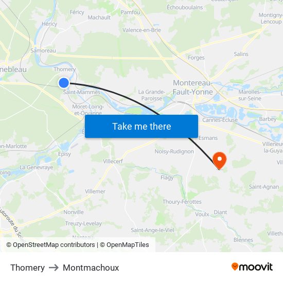 Thomery to Montmachoux map