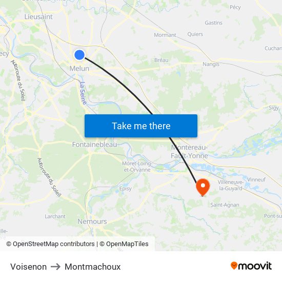 Voisenon to Montmachoux map