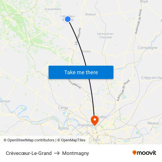 Crèvecœur-Le-Grand to Montmagny map