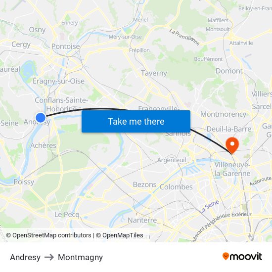 Andresy to Montmagny map